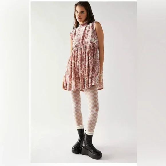 Free people all the time pink velvet sleeveless babydoll dress size small new - Picture 4 of 8